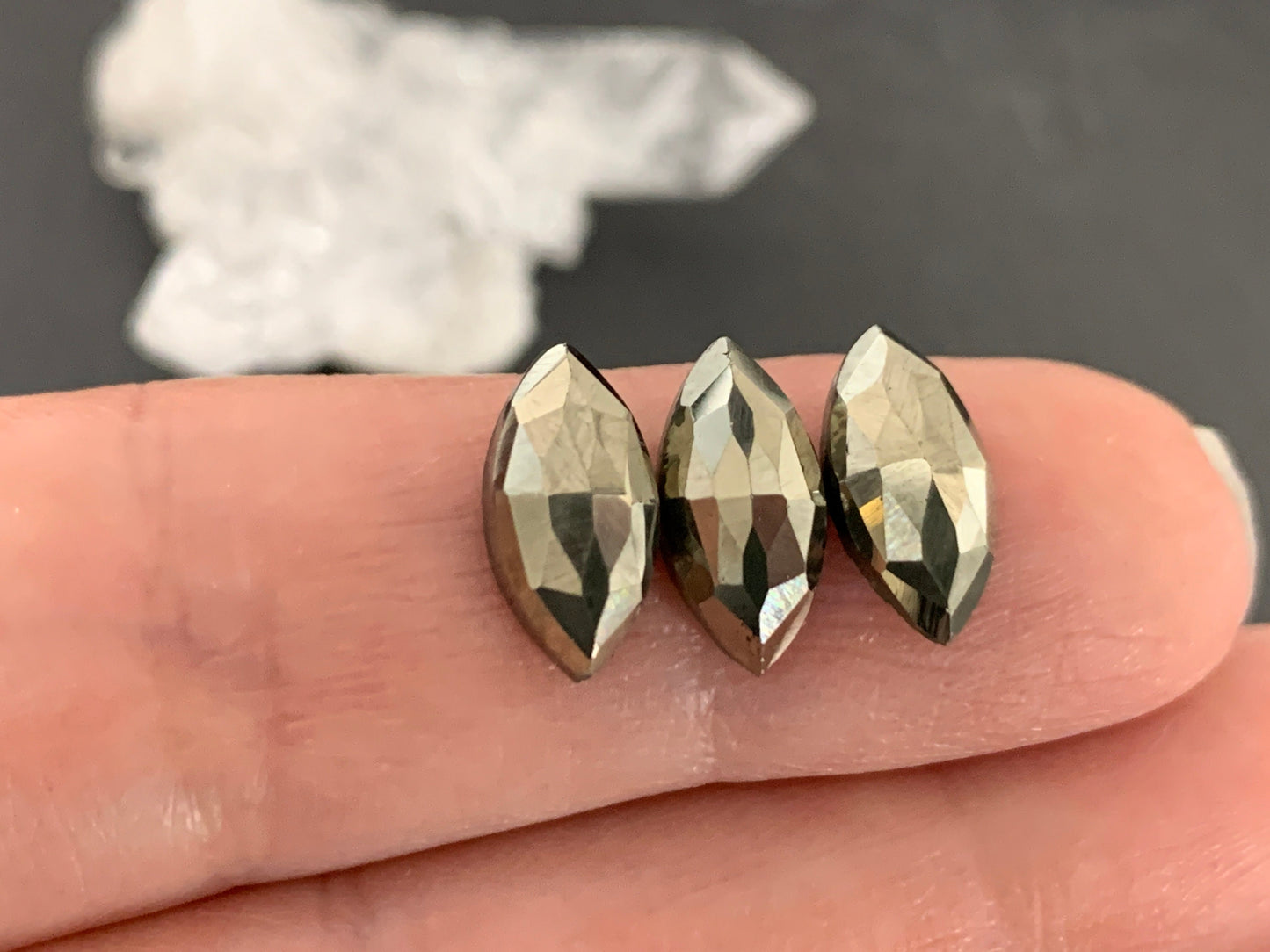 Faceted Pyrite marquise 6x12mm cabochon