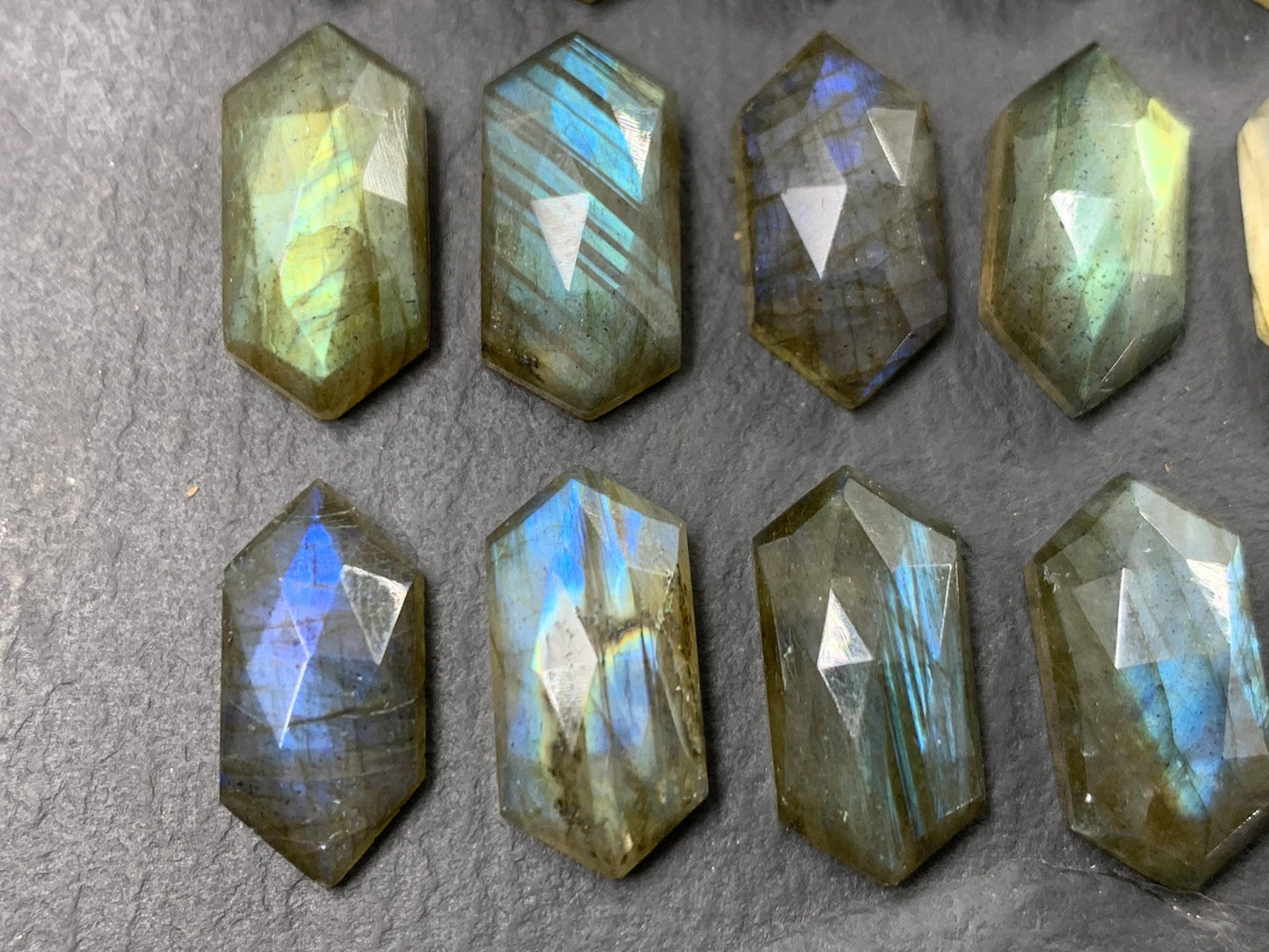Faceted Labradorite 8x16mm cabochon | Long Hexagon