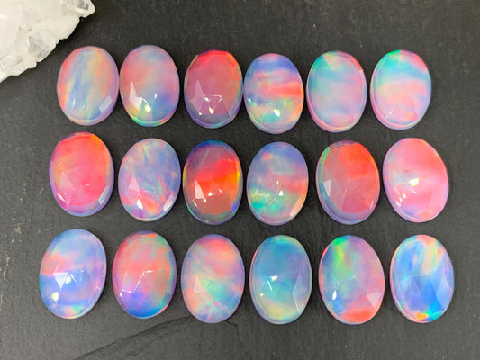 Faceted Aurora Opal Cabochon Oval 13x18mm Synthetic Opal Doublet Gemstone