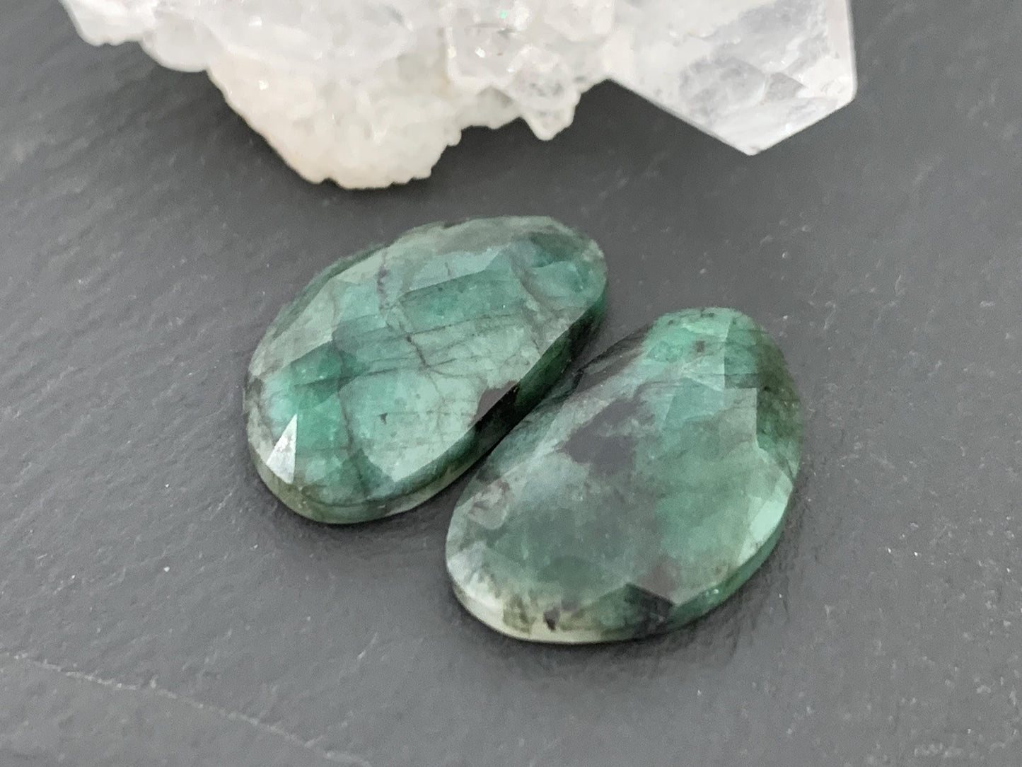 Faceted Emerald Pair 12x21x4mm cabochon