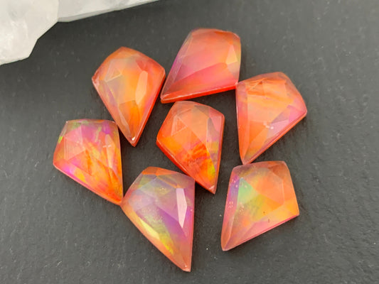 Faceted Aurora Opal kite 10x14mm doublet cabochons - Doublet cabochons