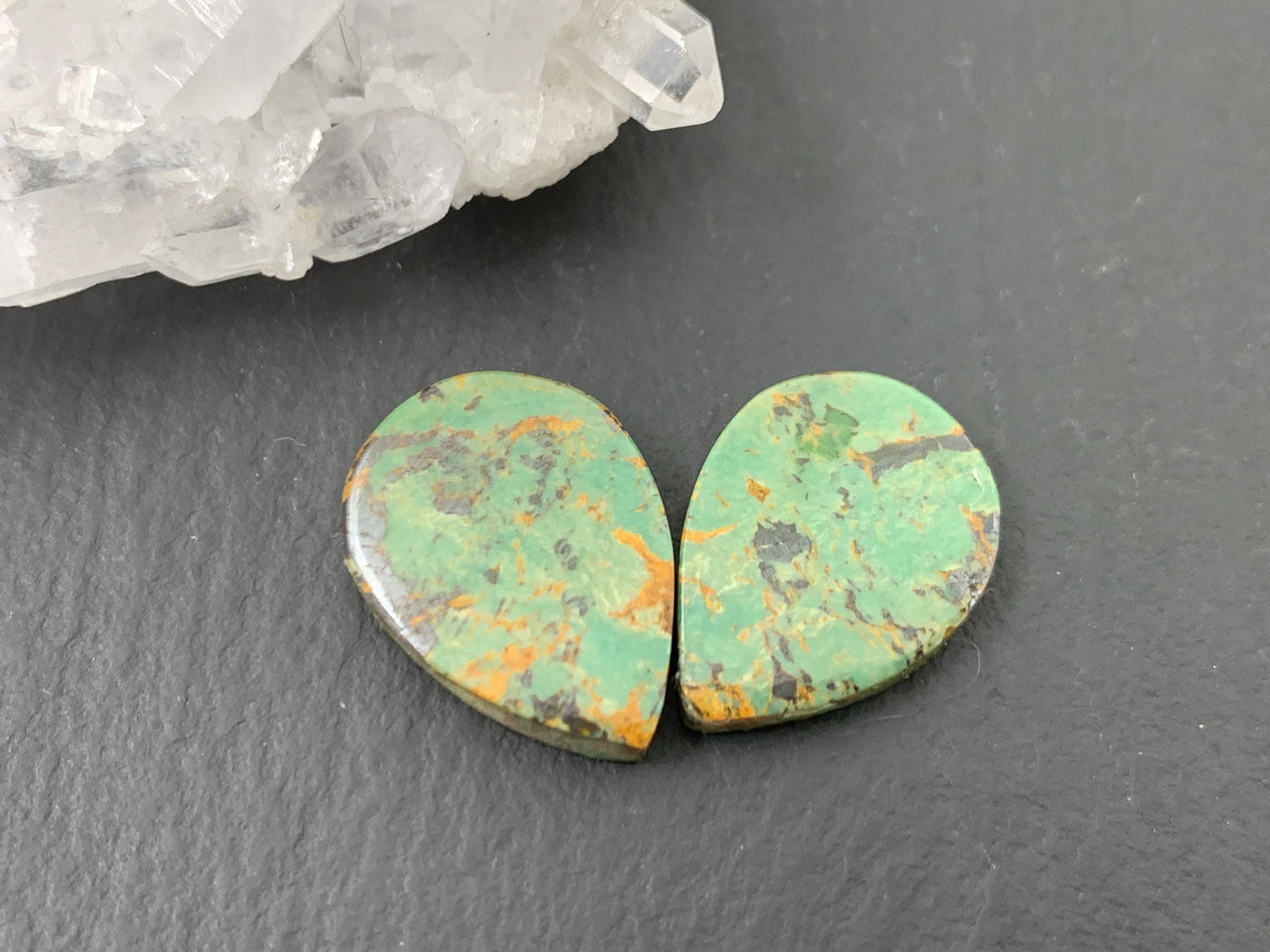 Tibetan Turquoise Pair 12x16mm Cabochon - Hand Cut Cabochon