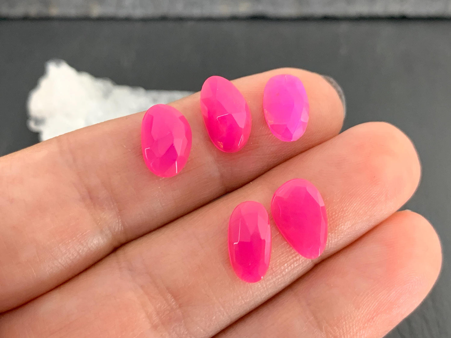 Faceted Pink Opal 10-11mm long cabochon