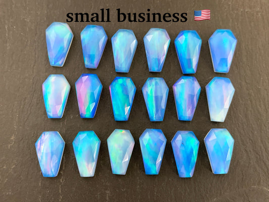 Faceted  Aurora Opal coffin 10x16mm cabochon - Doublet cabochons
