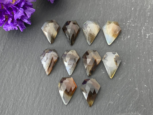 Faceted Montana Agate diamond 10x14mm cabochon