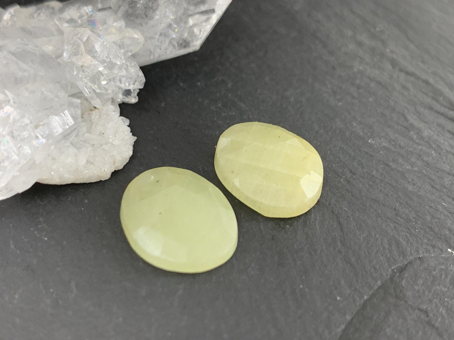 Faceted Yellow Sapphire pair 11x14x4mm cabochon