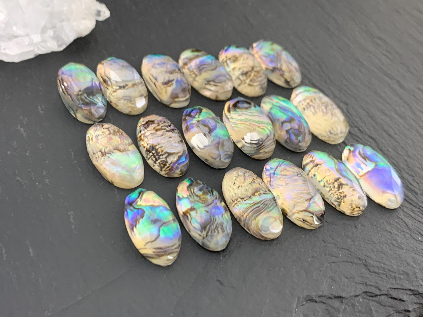 Faceted Abalone Crystal Doublet Oval Cabochon 10x20mm