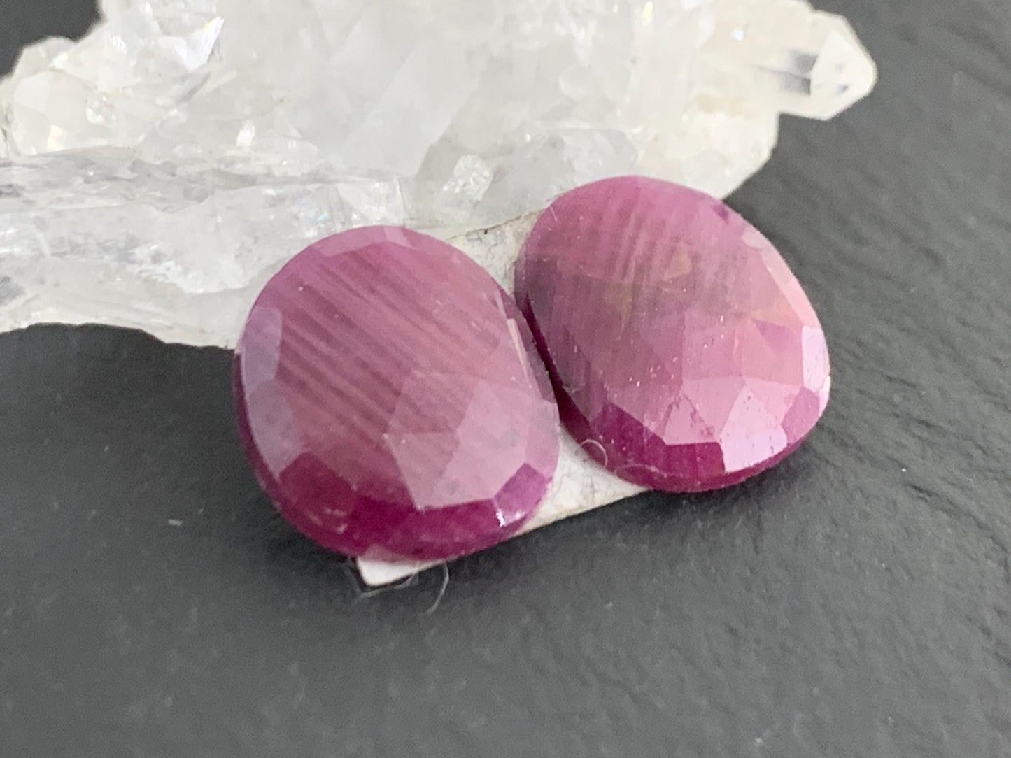 Faceted Ruby pair 11x13x2.5mm cabochon.