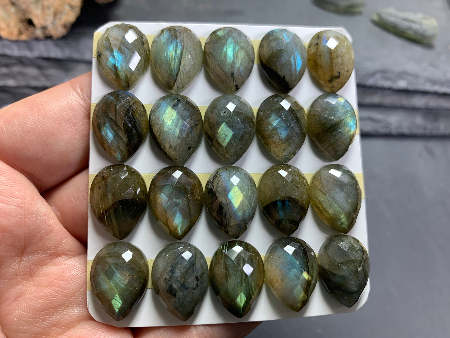 Faceted Labradorite pear 12x16mm Cabochon - Calibrated Cabochons