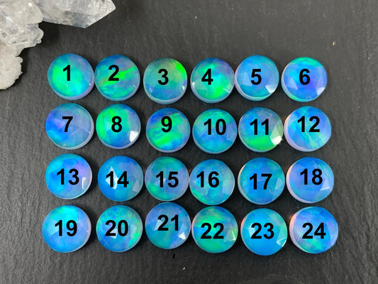 Faceted Aurora Opal Round 8mm Cabochon - Doublet Synthetic Gemstone