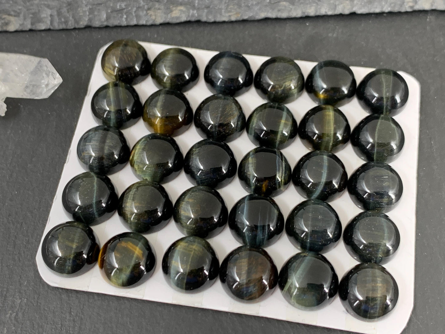 Yellow Blue Tiger Eye round 12mm cabochon - Calibrated cabochons.