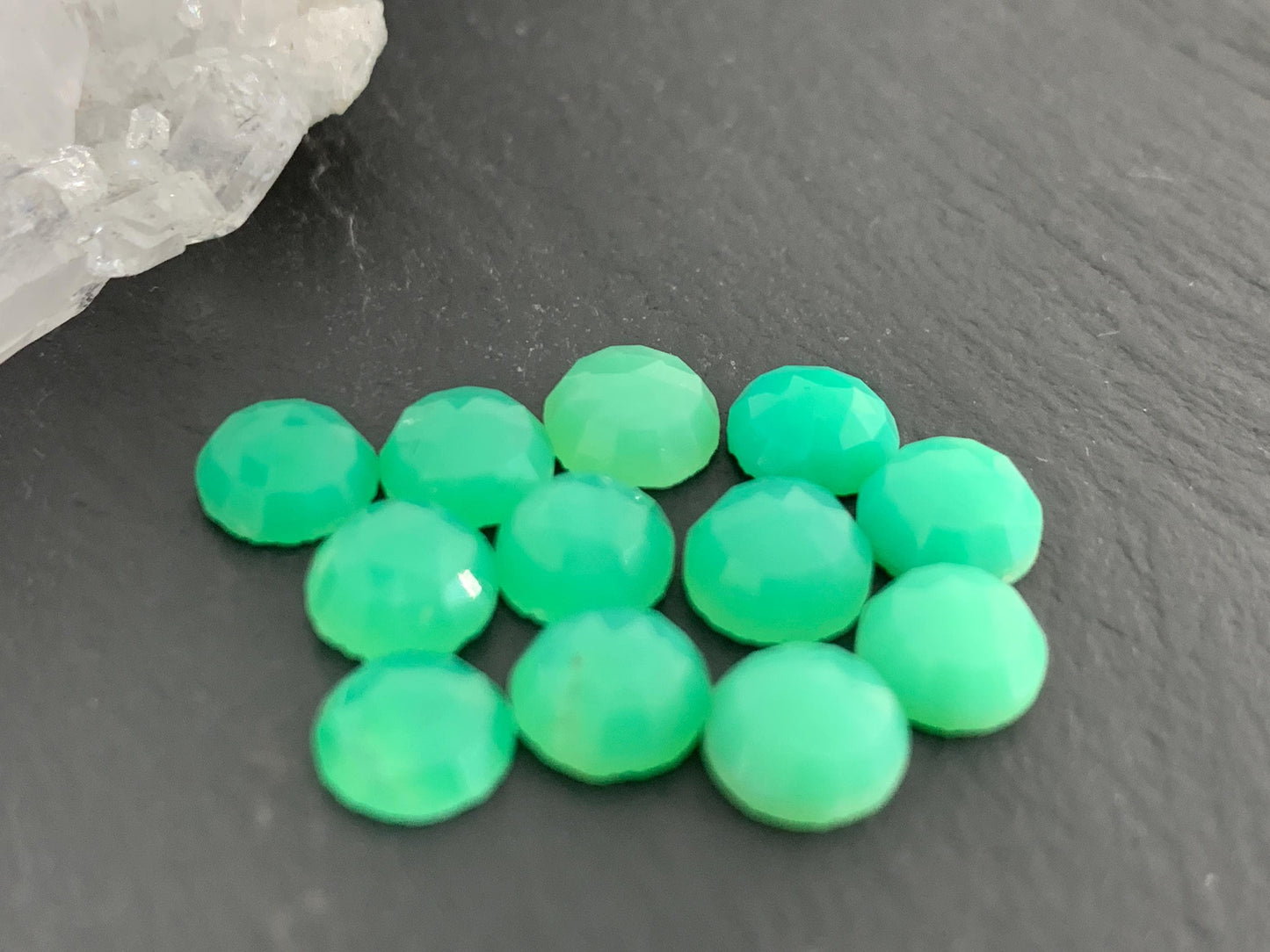 Faceted Chrysoprase round 6mm cabochon