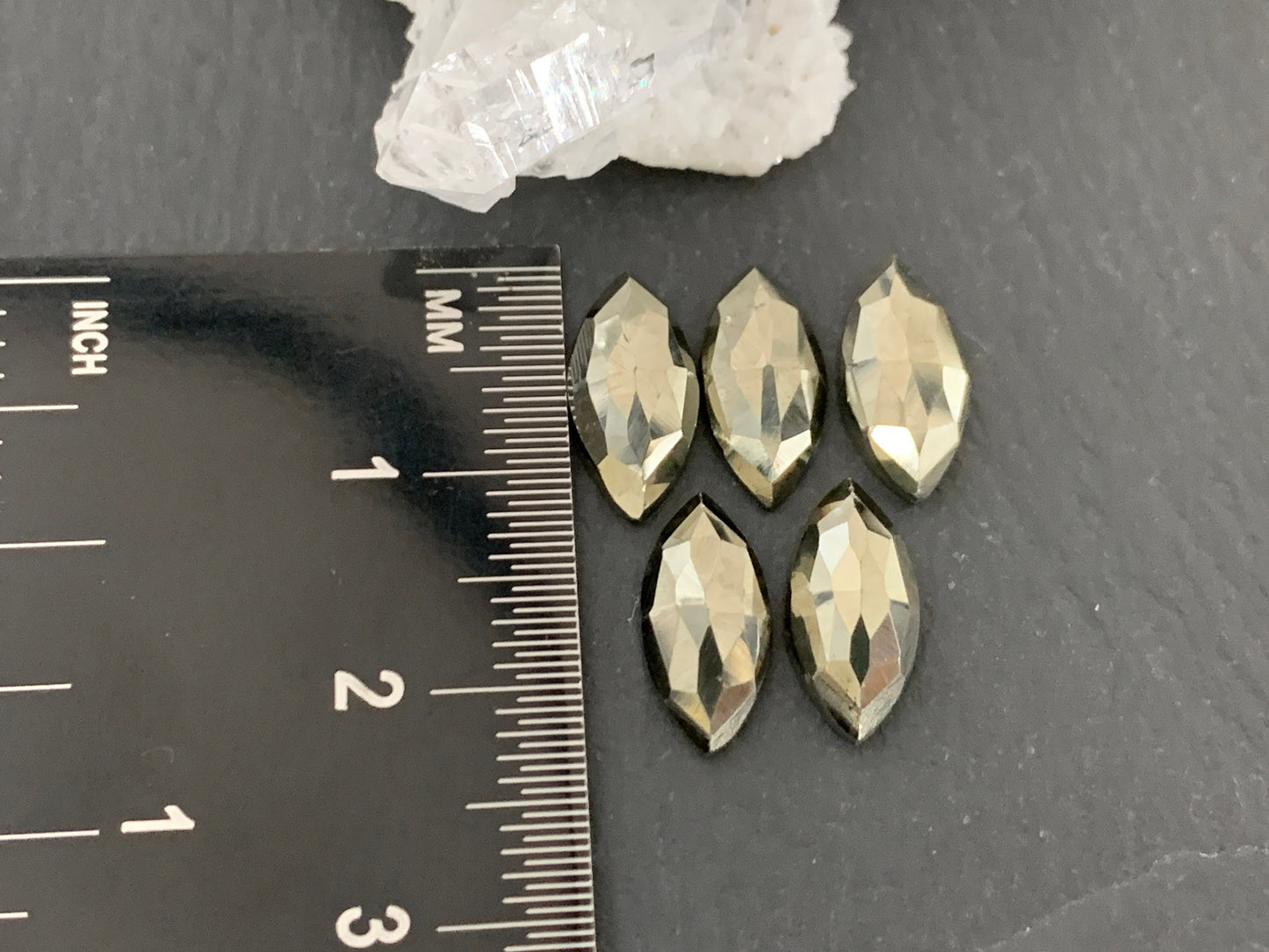 Faceted Pyrite marquise 6x12mm cabochon