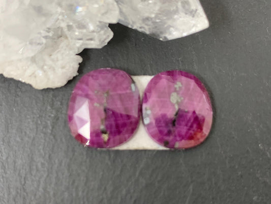 Faceted Ruby pair 11x12x3mm cabochon