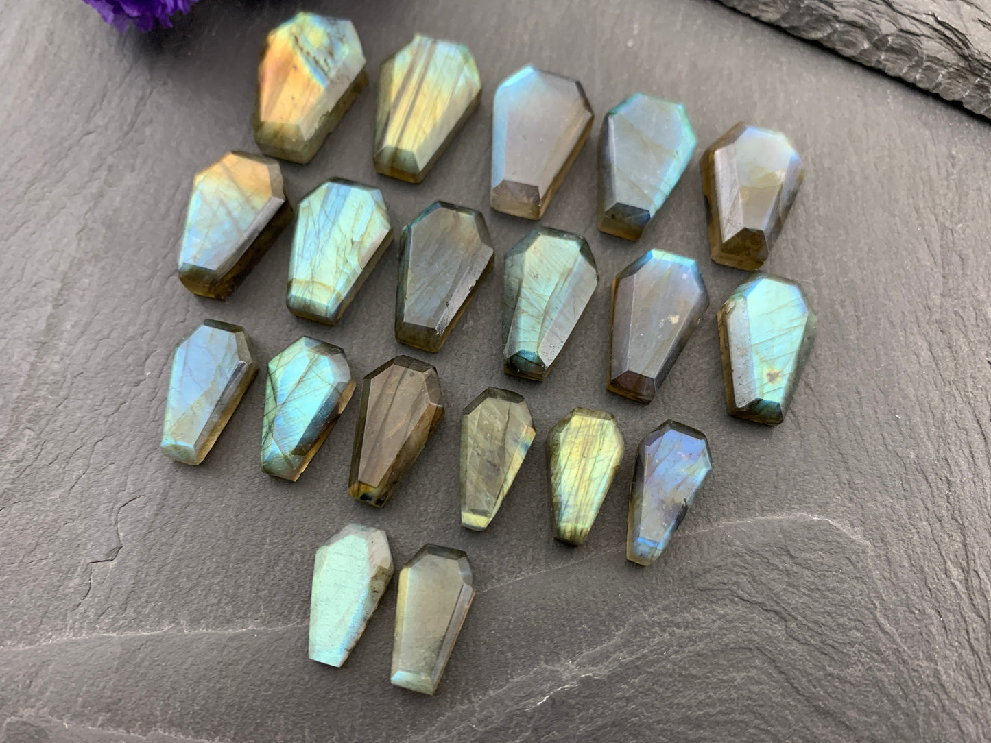 Faceted Labradorite coffin 15-22mm long cabochon