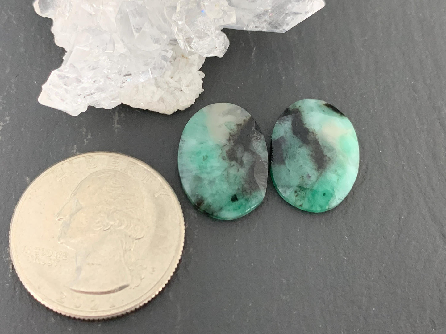 Faceted Emerald Pair 13x18x4mm cabochon