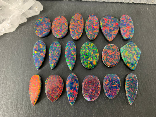 Aurora Opal 16-20mm long oval, pear cabochon - select your cabochon - Doublet cabochons