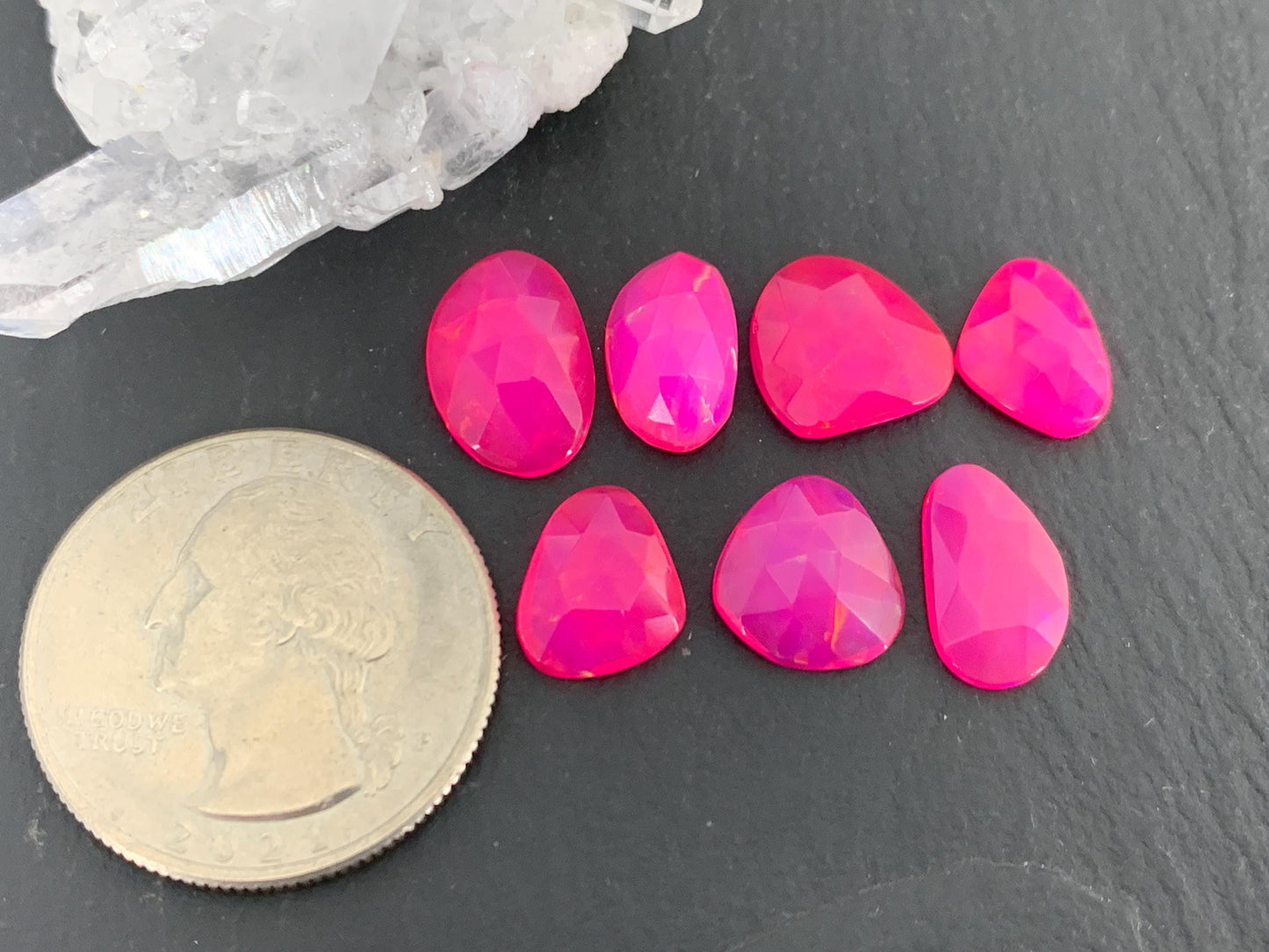 Faceted Ethiopian Pink Opal 10-13mm long cabochon