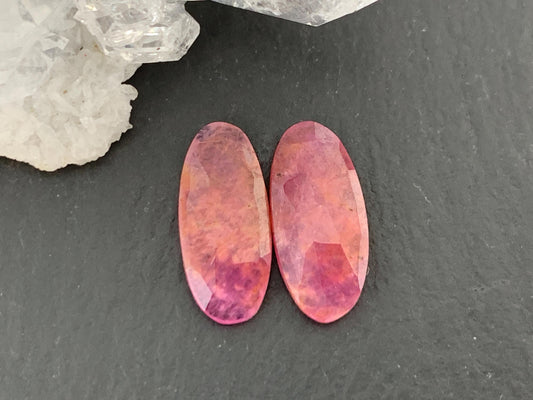 Faceted Ruby pair 7x14x2mm cabochon