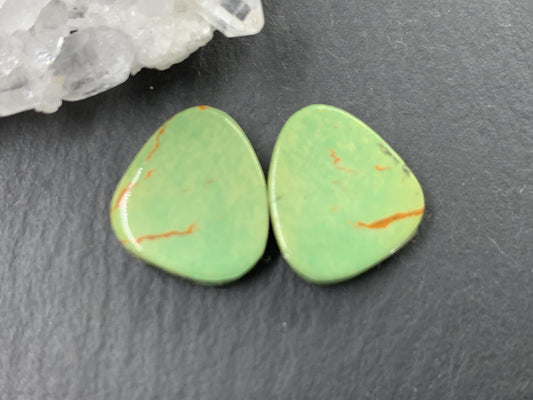 Tibetan Turquoise Pair 12x14mm Cabochon - Hand Cut Cabochon