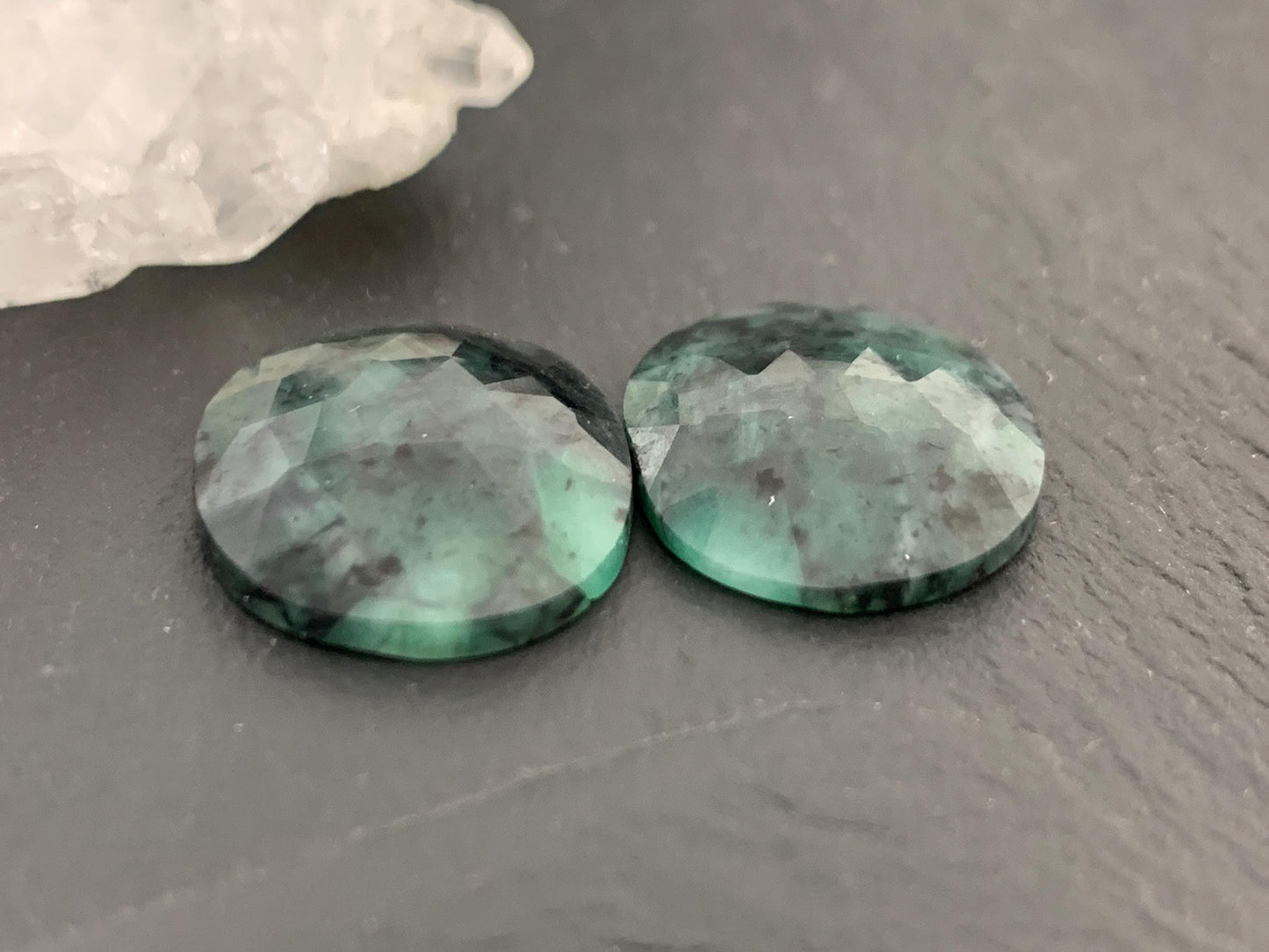 Faceted Emerald Pair 17x22x4mm cabochon