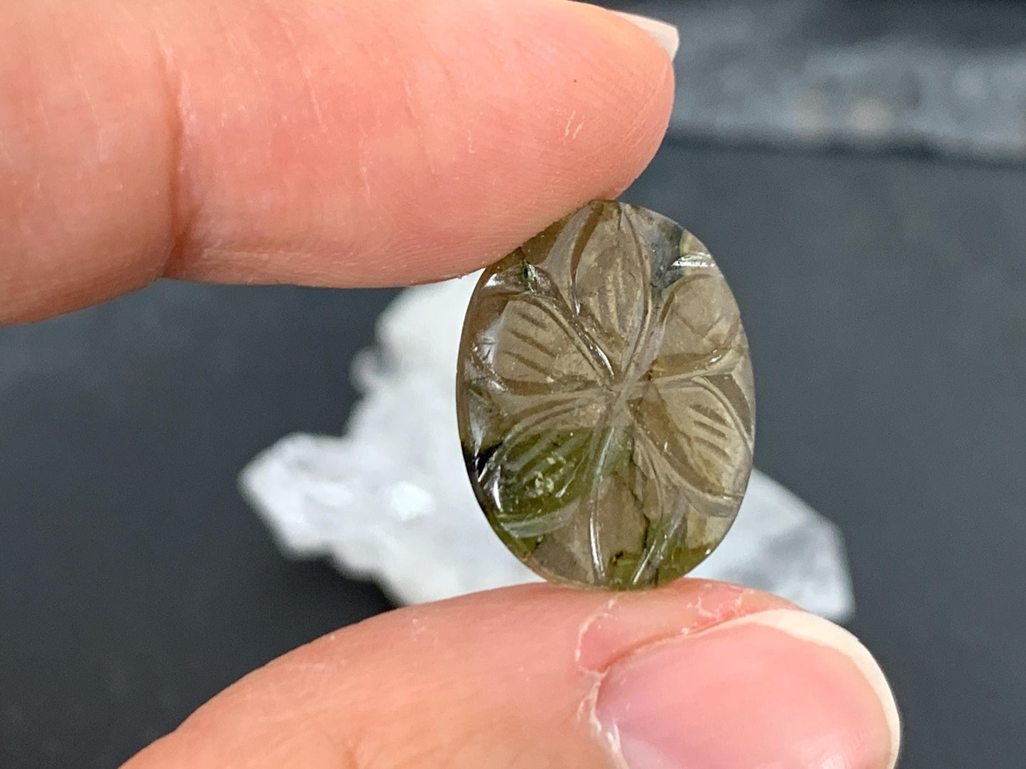 Carved Tourmaline 13x17x2.5mm cabochon
