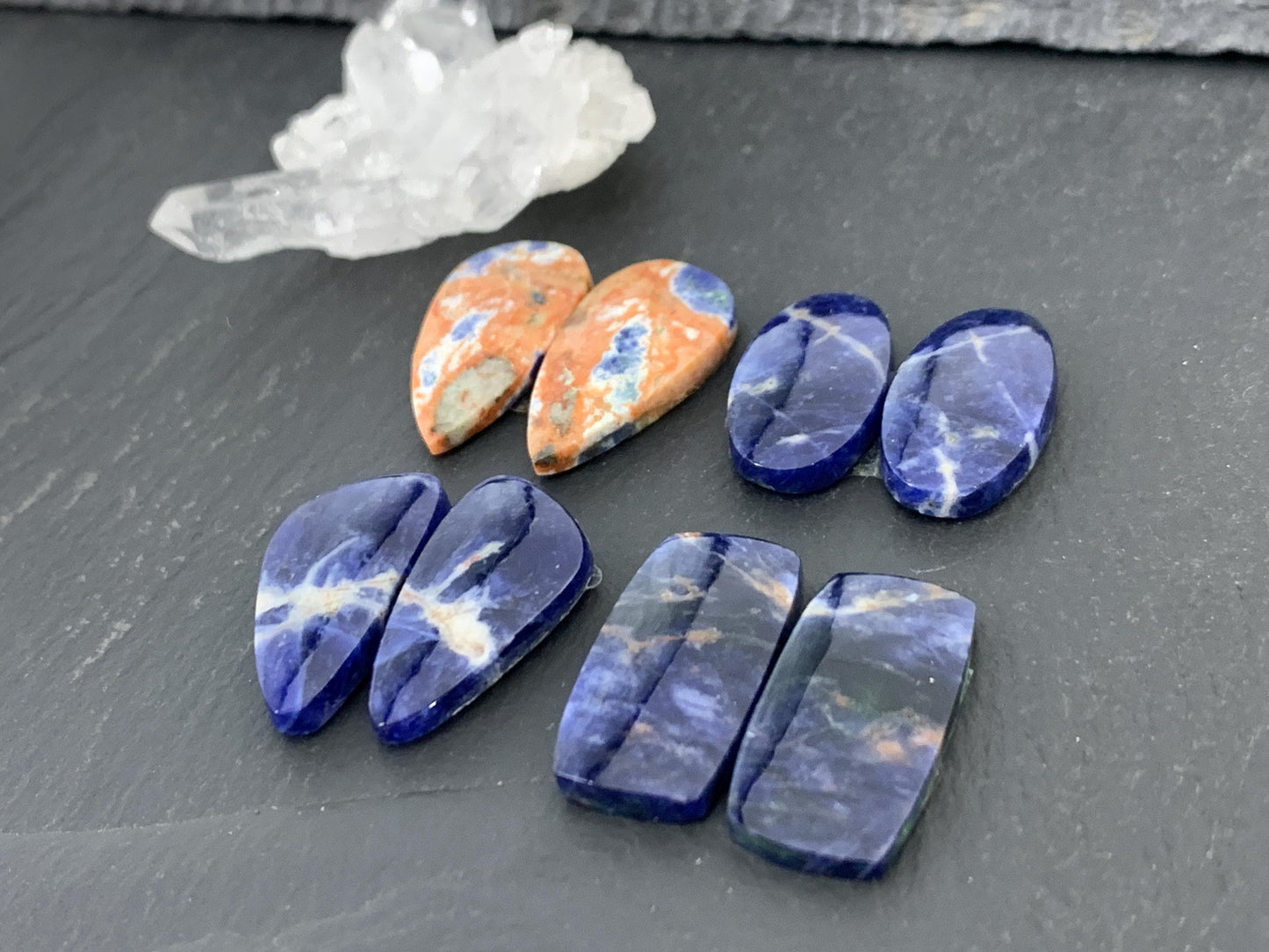 Natural Sodalite pair 21-24mm long cabochon