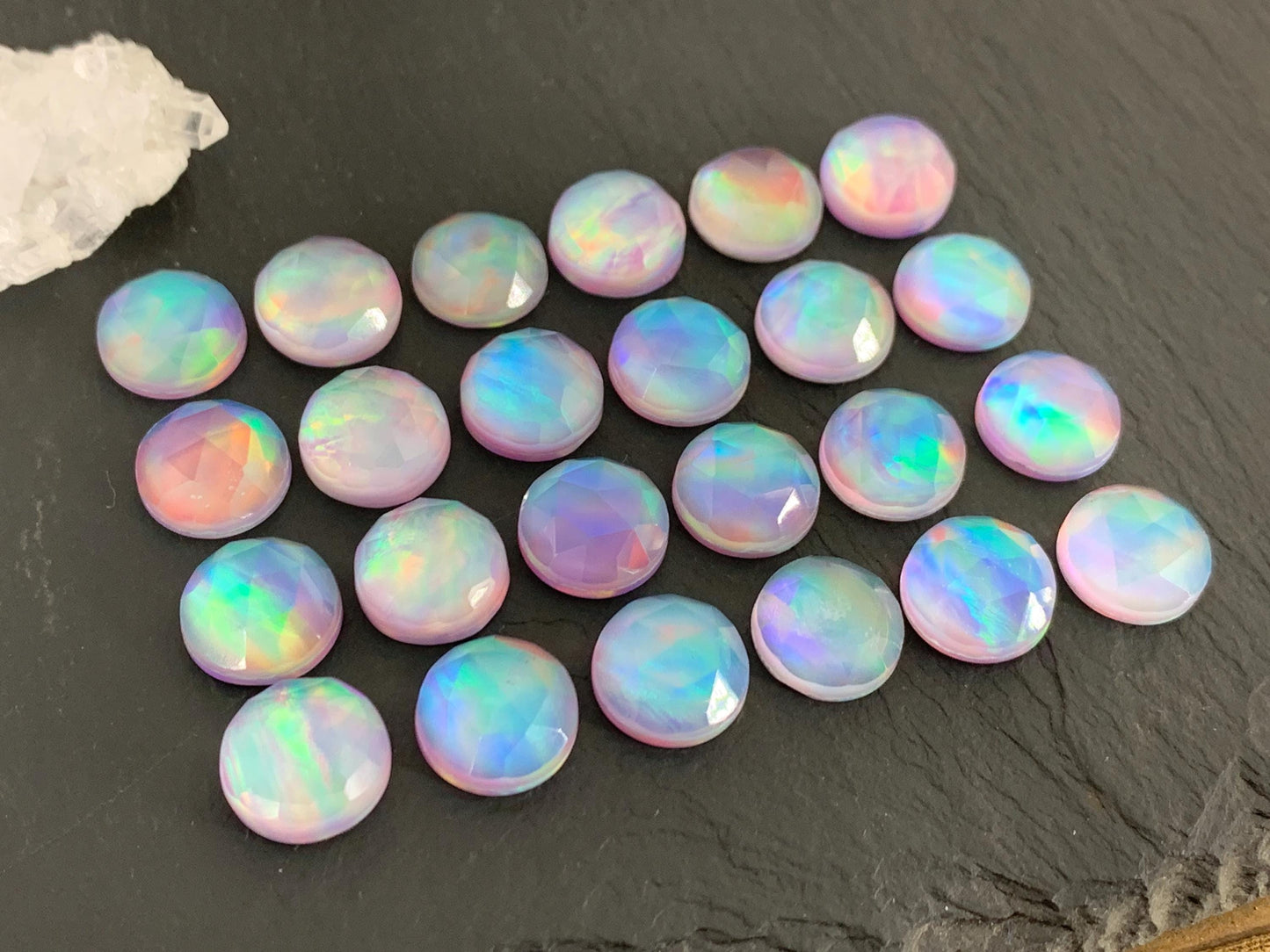 Faceted Aurora Opal round 12mm cabochon - Doublet cabochons