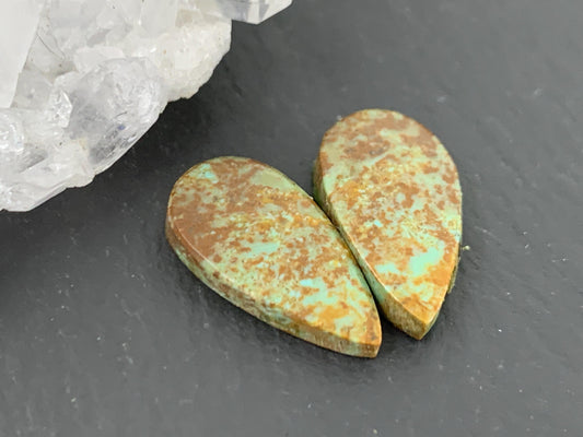 Tibetan Turquoise Pair 8x16mm Cabochon - Hand Cut Cabochon