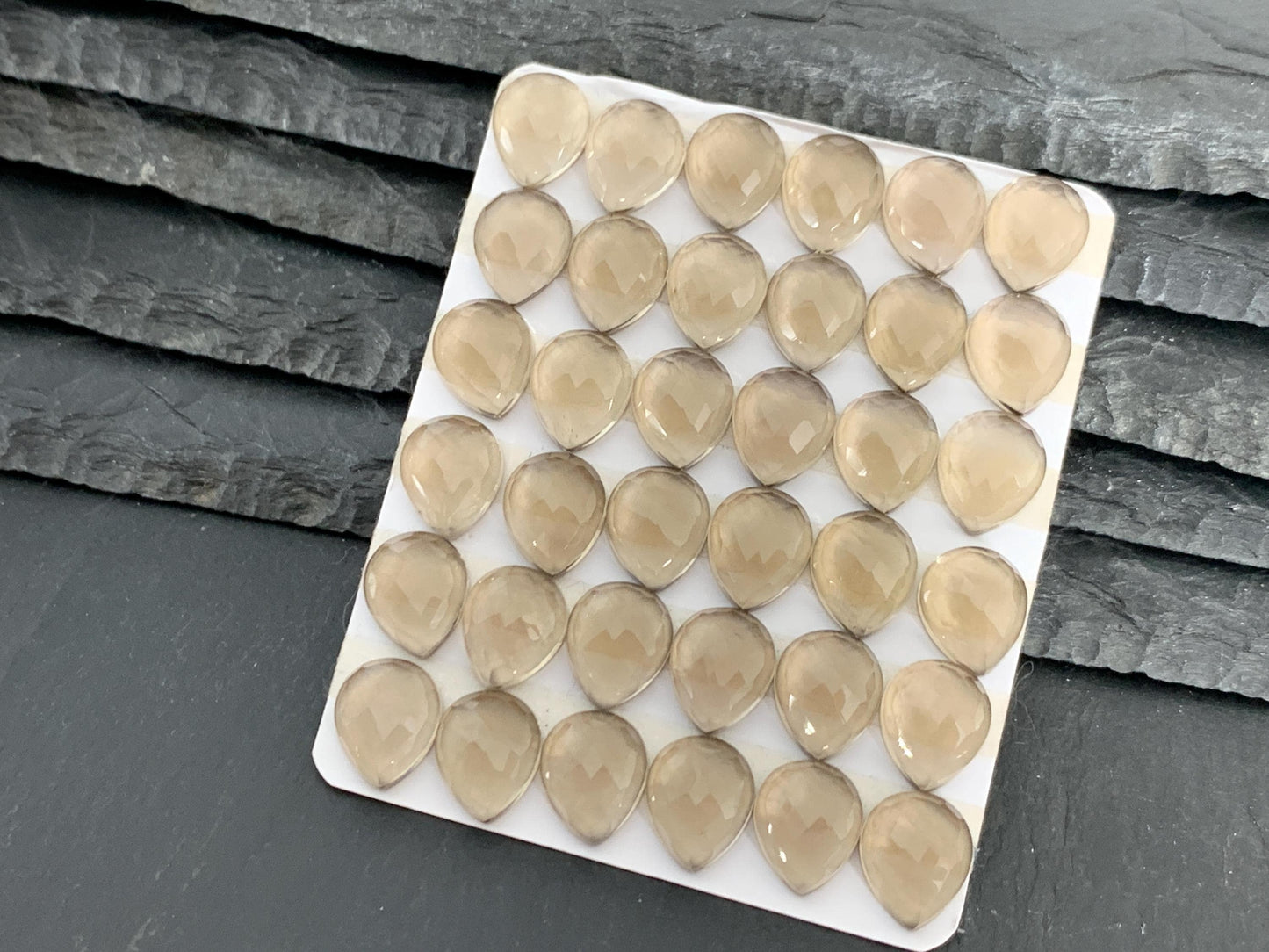 Faceted Smokey Quartz pear 10x12mm Cabochon - Calibrated cabochons