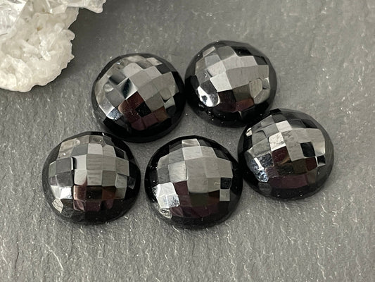 Faceted Black Spinel round 10mm cabochon - Calibrated cabochons