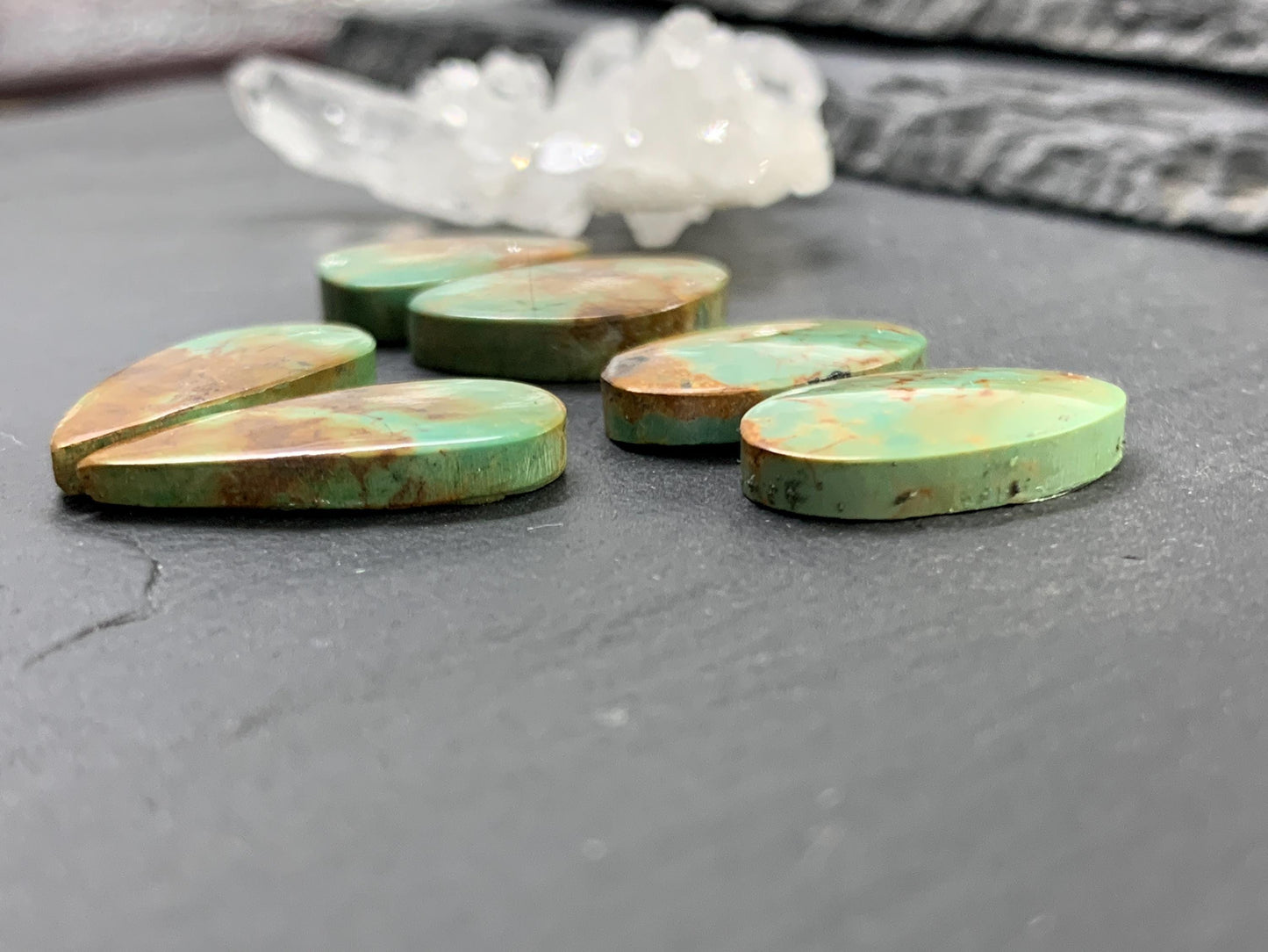 Tibetan Turquoise Pair 19-21mm long Cabochon - Hand Cut Cabochon