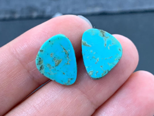 Tibetan Turquoise Pair 12x14mm Cabochon - Hand Cut Cabochon