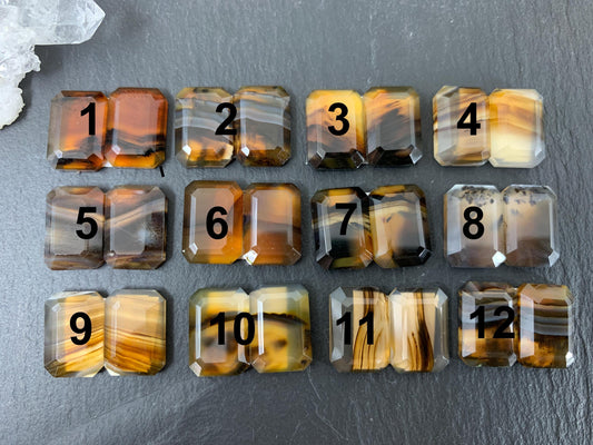 Faceted Montana Agate rectangle 10x14mm cabochon - Buy by pair