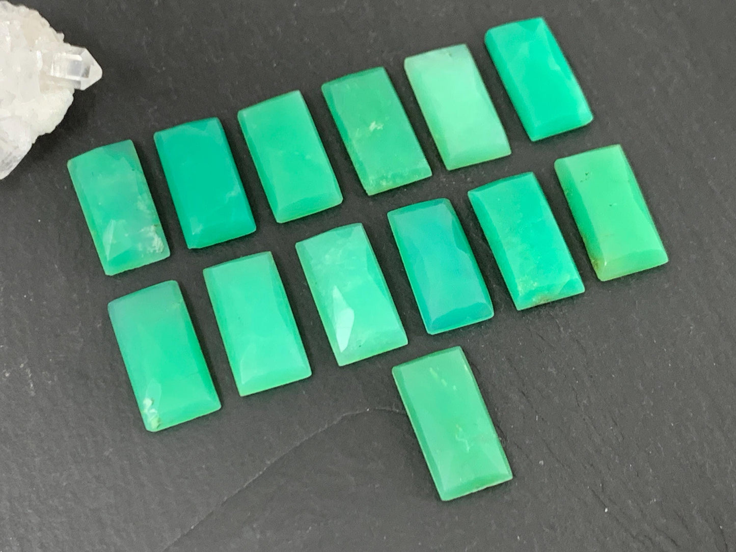 Faceted Chrysoprase Cabochon – 8x16mm Rectangle Green Gemstone for Unique Jewelry Making