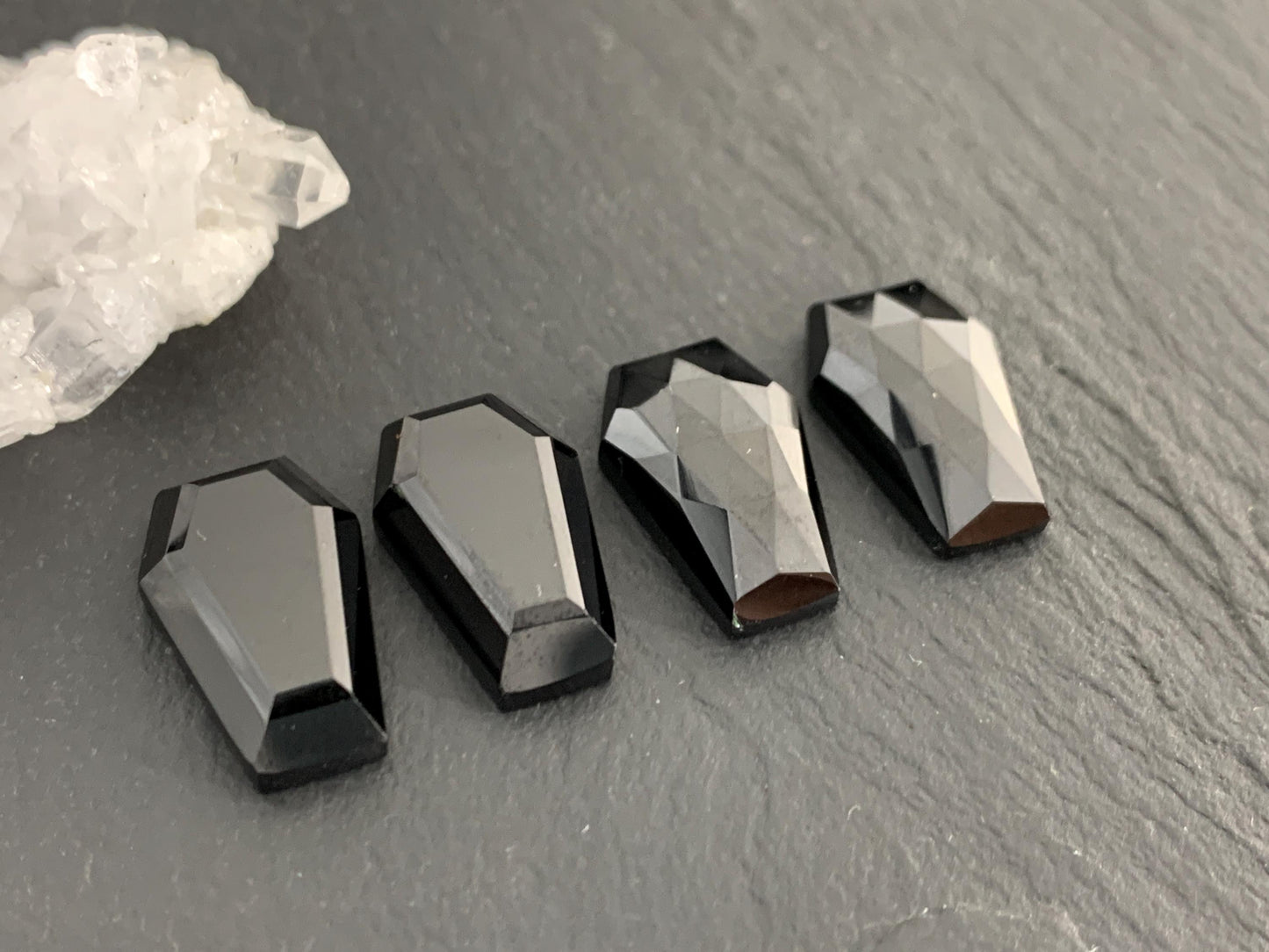 Faceted Black Spinel coffin 10x16mm cabochon
