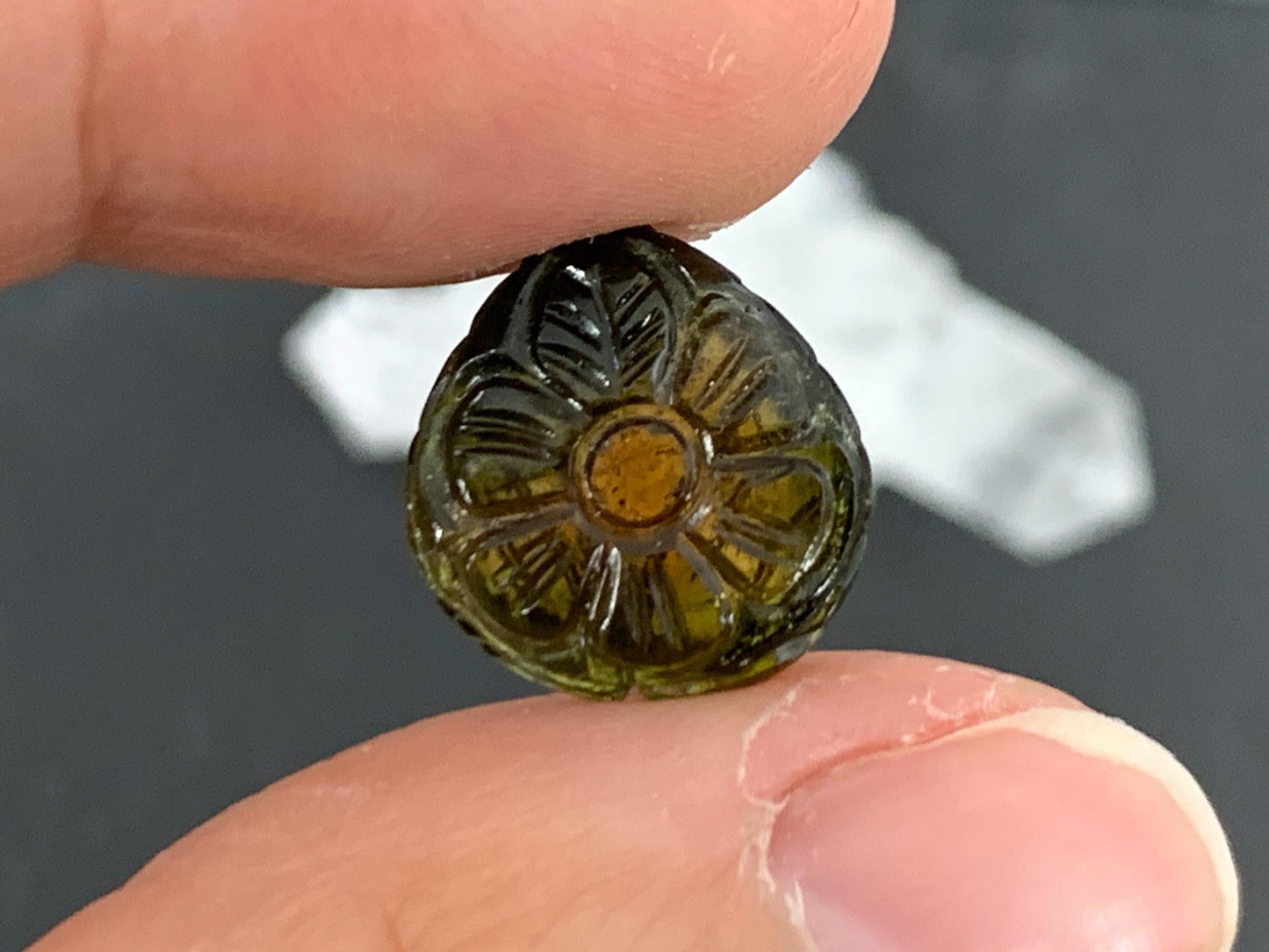 Carved Tourmaline 12x13x4mm cabochon