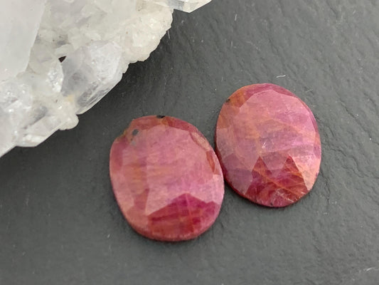 Faceted Ruby pair 10x12x3mm cabochon