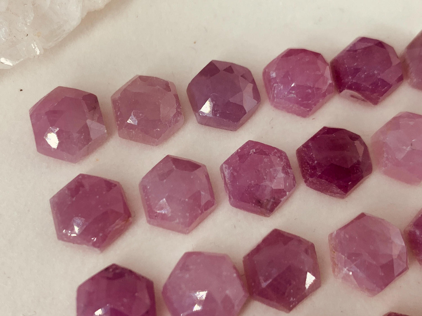 Discounted Faceted Pink Sapphire hexagon 8x9mm cabochon