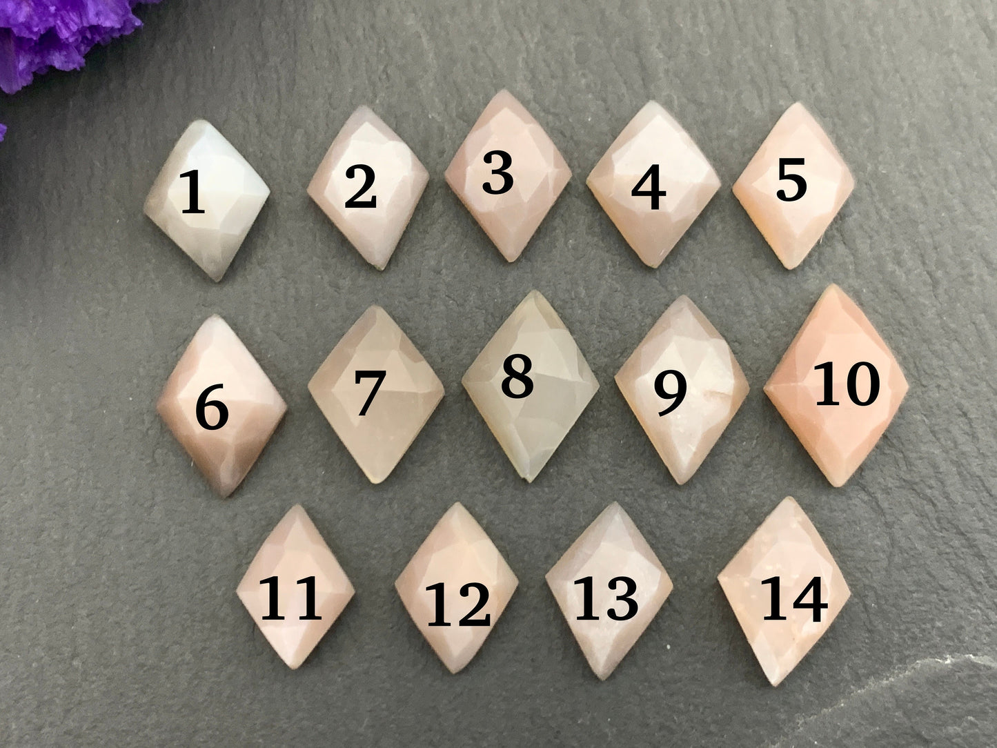 Faceted Moonstone rhombus cabochon