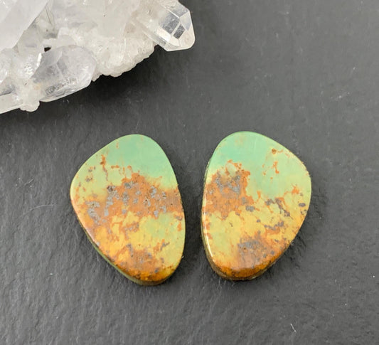 Tibetan Turquoise Pair 11x15mm Cabochon - Hand Cut Cabochon