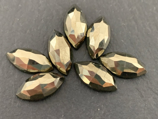 Faceted Pyrite marquise 6x12mm cabochon