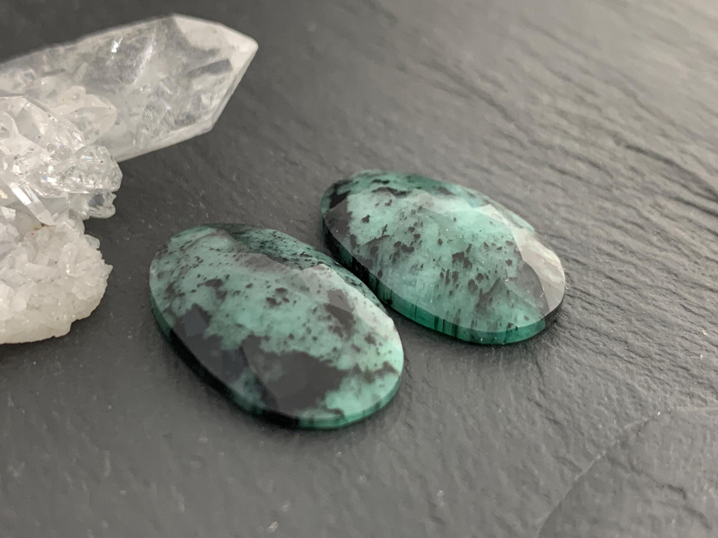 Faceted Emerald Pair 12x21x3.5mm cabochon