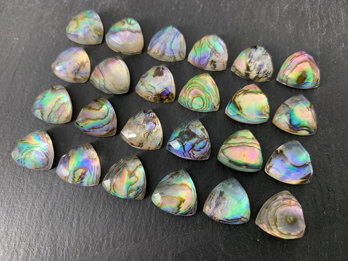 Faceted Abalone triangle 12mm doublet cabochon/ Select your doublet cabochon