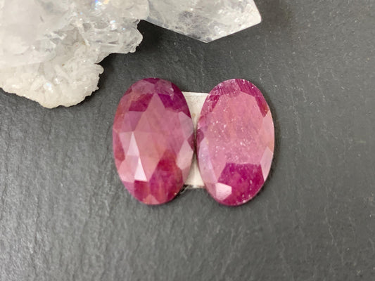 Faceted Ruby pair 9x16mm cabochon