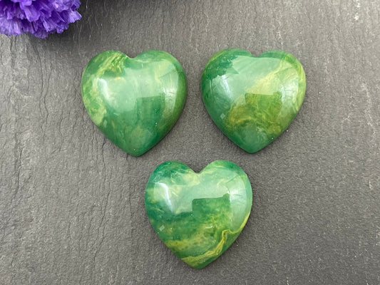 African Jade heart 20mm Cabochon - Calibrated Cabochons