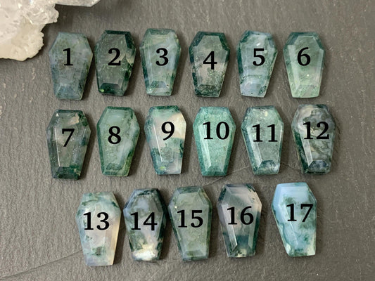 Faceted Moss Agate coffin 10x16mm cabochon