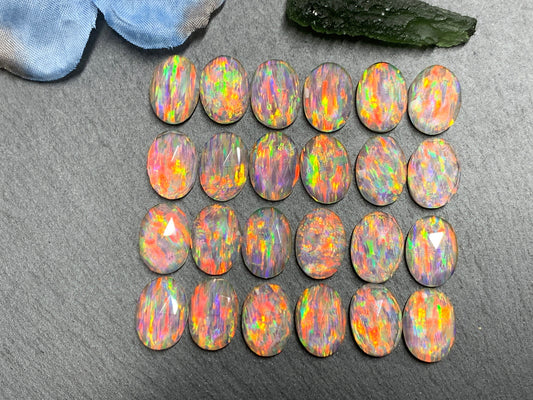 Faceted Aurora Opal oval 10x14mm cabochons - Doublet cabochons