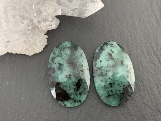 Faceted Emerald Pair 12x21x3.5mm cabochon