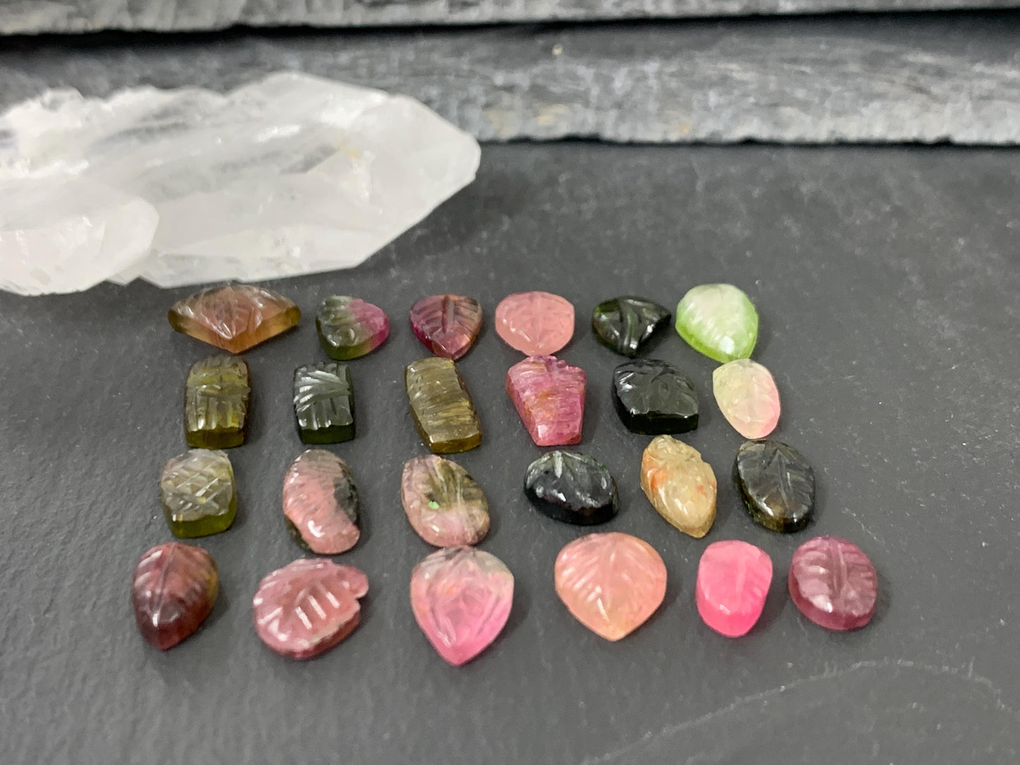 Carved Tourmaline free form 8-12mm long cabochon